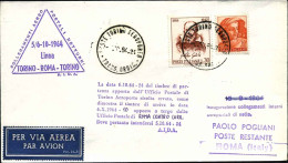 1964-collegamenti Aereo Postali Notturni Linea Torino-Roma-Torino Tratta Torino  - 1961-70: Marcophilie