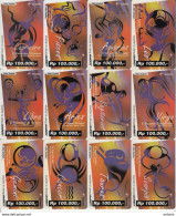 INDONESIA - Zodiac, Set Of 12 Telkomsel Prepaid Cards Rp 100000, Exp.date 31/12/01, Used - Zodiaque