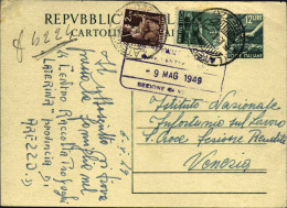1949-intero Postale L.12 Olivo+affrancatura Aggiunta L.1+L.2 Democratica - 1946-60: Poststempel