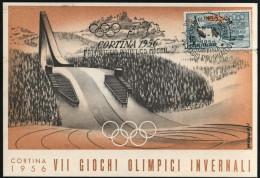1956-Cortina Trampolino "Italia" Cartolina Ufficiale Edita Dal Comitato Organizz - 1946-60: Marcofilia