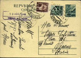 1949-intero Postale L.12 Olivo+affrancatura Aggiunta L.1+L.2 Democratica - 1946-60: Marcophilie