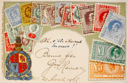 C.P.A. Carte Postale Philatélique Gaufrée Avec Armoiries - Représentation De Timbres Poste Anciens Du Royaume-Uni - TBE - Stamps (pictures)