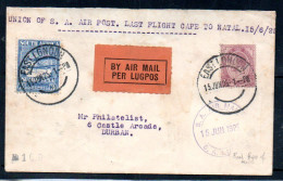 SOUTH AFRICA - 1925 - SA AIR POST LAST FLIGHT TO NATAL COVER - Poste Aérienne