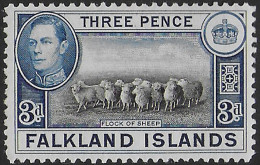 1938 Falkland Islands George VI 3d. Black Deep Blue MNH SG N. 153a - Autres & Non Classés