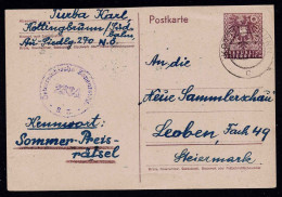 Postkarte Mit Eingedruckter Marke Gestempelt Kottingbrunn 31.VII.46  + Österreichische Zensurstelle 2334 - Autres & Non Classés