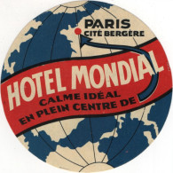 Hotel Mondial - Paris - & Hotel, Label - Etiquettes D'hotels
