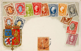 C.P.A. Carte Postale Philatélique Gaufrée Avec Armoiries - Représentation De Timbres Poste Anciens De SUEDE - 1905 - TBE - Stamps (pictures)