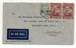 MOZAMBIQUE -1939 - AIRMAIL COVER TO BOMBAY VIA ALEXA DRIA ,KARACHI ,BOMBAY BACKSTAMP - Mosambik