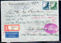 GERMANY - 1937 - REG COVER TUBINGEN TO PORT SUDAN,VARIOUS BACKSTAMPS - Covers & Documents