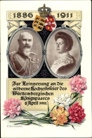 Artiste CPA Schnorr, Roi Wilhelm II V. Württemberg, Reine Charlotte, Silberhochzeit 1911, Blason - Case Reali