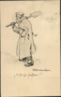 Artiste CPA Blumenschein, Soldat In Langem Mantel Mit Schaufel, Zigarette - Sonstige & Ohne Zuordnung