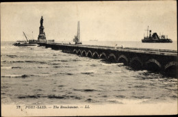 CPA Port Said Ägypten, The Breakwater, Statue, Steam Ship - Other & Unclassified