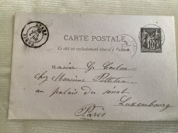 Paris Sénat 1882 - Petit Cachet à Date Sur Carte Entier - 1877-1920: Semi-Moderne