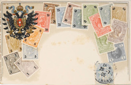 C.P.A. Carte Postale Philatélique Gaufrée Avec Armoiries -Représentation De Timbres Poste Anciens D'AUTRICHE - 1905 -TBE - Timbres (représentations)