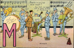 Buchstaben CPA Buchstabe M, Französische Soldaten, Musik - Autres & Non Classés