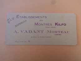 25 - Doubs - Morteau - Carte/ Avis De Passage - Montres Kilfo - A.Vadant - 4 Place Carnot - 2 Scanns - - Other & Unclassified