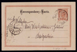 Correspondenz - Karte Mit Eingedruckter Marke Gestempelt Salzburg Stadt  11.11.1892 Nach Bad Gastein - Autres & Non Classés