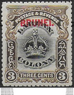 1906 Brunei 3c. Black Sepia Line Through B MH SG. N. 14a - Other & Unclassified