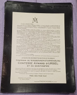 JACQUELINE COMTESSE DE WASSENAER-STARRENBURG COMTESSE AYMARD D'URSEL / BRUXELLES 1930 - Todesanzeige