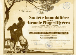 Société Immobilière De La GRANDE-PLAGE D'HYÈRES; Action De Cent Francs - Banco & Caja De Ahorros