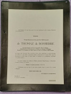 MESSIRE YVES DE THOMAZ DE BOSSIERE / BRUXELLES 1963 - Obituary Notices