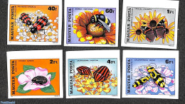 Hungary 1980 Flowers & Insects 6v Imperforated, Mint NH, Nature - Bees - Flowers & Plants - Insects - Ongebruikt
