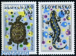 Slovakia 2009 Turtle & Salamander 2v, Mint NH, Nature - Animals (others & Mixed) - Reptiles - Turtles - Ongebruikt