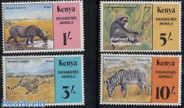 Kenia 1985 Endangered Animals 4v, Mint NH, Nature - Animals (others & Mixed) - Cat Family - Monkeys - Rhinoceros - Zebra - Other & Unclassified