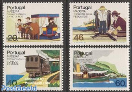 Madeira 1985 Traditional Transport 4v, Mint NH, Nature - Transport - Fish - Fishing - Railways - Ships And Boats - Fische
