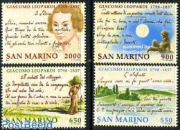 San Marino 1998 Giacomo Leopardi 4v, Mint NH, Art - Handwriting And Autographs - Neufs