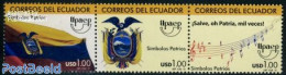 Ecuador 2010 Patriottic Symbols 3v [::], Mint NH, History - Performance Art - Coat Of Arms - Flags - Music - Staves - .. - Musik