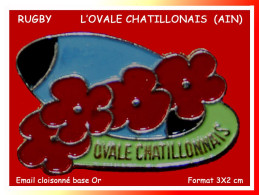 CLUB De RUGBY "L'OVALE CHATILLONNAIS (Ain) Format,  émail Cloisonné Base Argent) - Rugby