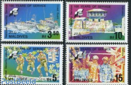 Maldives 1992 National Safety Services 4v, Mint NH, History - Transport - Militarism - Fire Fighters & Prevention - Sh.. - Militaria