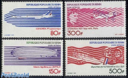 Benin 1977 Aviation History 4v, Mint NH, Transport - Concorde - Aircraft & Aviation - Zeppelins - Ongebruikt