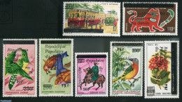 Benin 1986 Overprints 7v, Mint NH, Nature - Transport - Birds - Railways - Ungebraucht