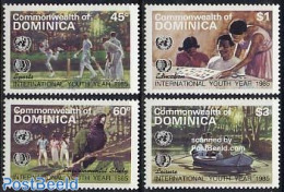 Dominica 1985 Int. Youth Year 4v, Mint NH, Nature - Sport - Transport - Various - Birds - Parrots - Cricket - Philatel.. - Cricket