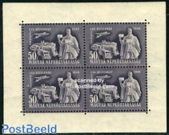 Hungary 1949 Stamp Day M/s (with 4 Stamps), Mint NH, Transport - Stamp Day - Automobiles - Aircraft & Aviation - Railw.. - Neufs