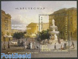 Hungary 2003 Stamp Day S/s, Mint NH, Nature - Various - Horses - Stamp Day - Street Life - Art - Sculpture - Unused Stamps