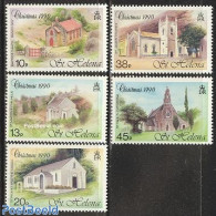 Saint Helena 1990 Christmas 5v, Mint NH, Religion - Christmas - Churches, Temples, Mosques, Synagogues - Christmas