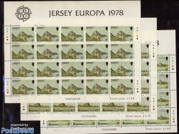 Jersey 1978 Europa CEPT 3 M/ss, Mint NH, History - Europa (cept) - Art - Castles & Fortifications - Castles