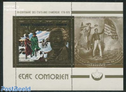 Comoros 1976 US Bicentenary S/s, Gold, Mint NH, History - Nature - Transport - Various - American Presidents - US Bice.. - Boten