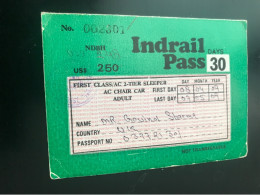 2009 Indrail Pass Only For Foreign Tourists Hard To Find These Scarce - Covers & Documents