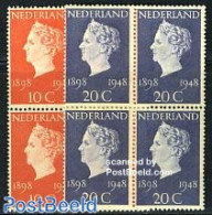 Netherlands 1948 Silver Jubilee 2v, Blocks Of 4 [+], Mint NH, History - Kings & Queens (Royalty) - Nuovi