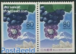 Japan 2001 Fuji Mountain, Grapes Bottom Booklet Pair, Mint NH, Nature - Wine & Winery - Unused Stamps
