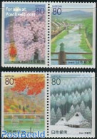 Japan 2000 Kyoto 2 Booklet Pairs, Mint NH, Nature - Flowers & Plants - Art - Bridges And Tunnels - Ongebruikt