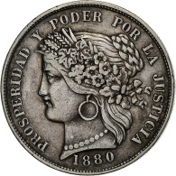 Pérou, 5 Pesetas, 1880, Lima, Argent, TTB, KM:201.2 - Peru