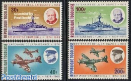 Togo 1974 Churchill 4v, Mint NH, History - Transport - Churchill - Aircraft & Aviation - Ships And Boats - Sir Winston Churchill