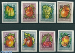 Hungary 1954 Fruits 8v, Imperforated, Mint NH, Nature - Fruit - Unused Stamps