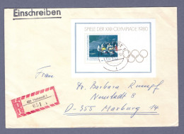 DDR Einschreiben Brief - Block 60 - Spiele Der XXII Olympiade 1980 - Hettstedt --> Marburg    (DRSN-0017) - Brieven En Documenten