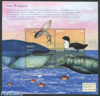 Liberia 2001 Endangered Animals 4v M/s, Mint NH, Nature - Animals (others & Mixed) - Birds - Fish - Sea Mammals - Poissons
